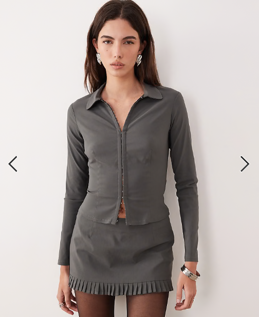 Motel co-ord Alika tailored button up shirt in slate grey