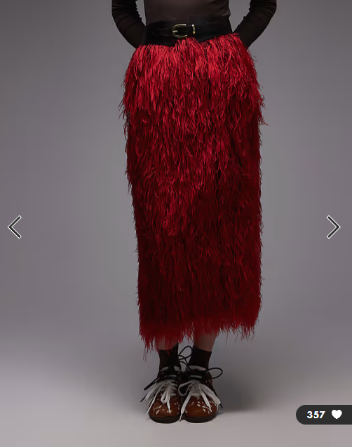 ASOS DESIGN 3D fringe pencil midi skirt in red