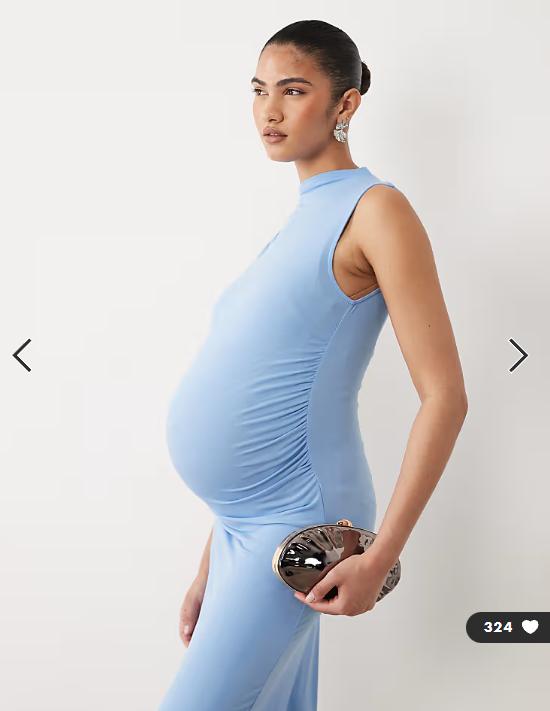 Mamalicious Maternity sleevelss slinky ruched detail midi dress in blue