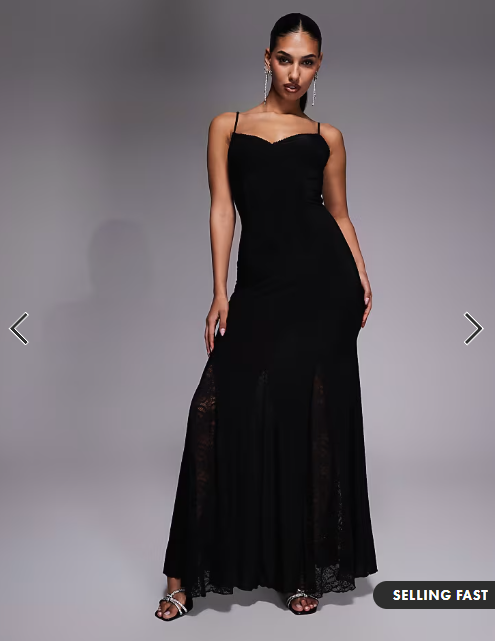 Fashionkilla exclusive slinky lace goget detail low back cami maxi dress in black