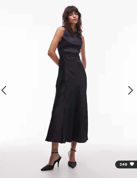 & Other Stories satin crepe midi dress with drape neck in navy