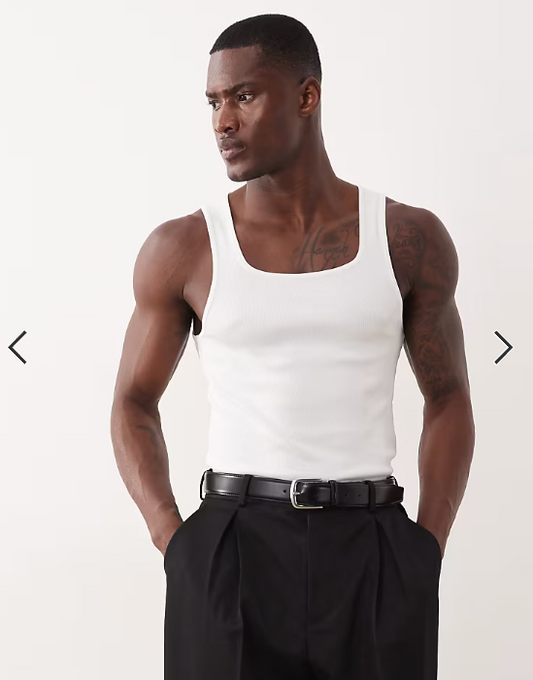 ASOS DESIGN Essentials muscle fit vest with square neck in white rib
