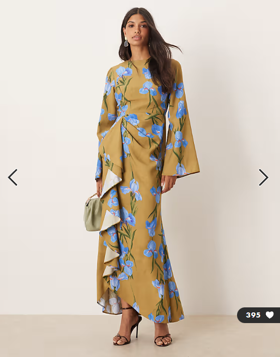 ASOS DESIGN long sleeve maxi dress with ruffle skirt in oversized green floral print
