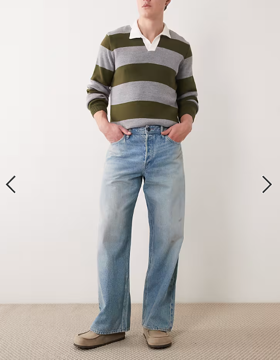 Jack & Jones Dave wide leg jeans with dirty wash in mid blue