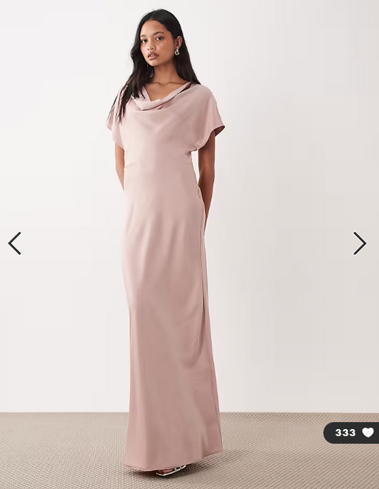 TFNC Bridesmaids satin drop shoulder bias maxi dress in dusty pink