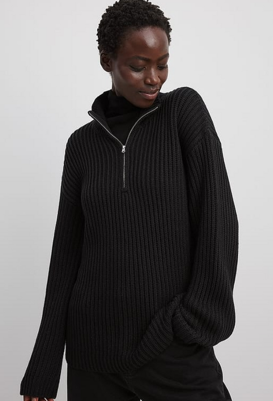 High Neck Zipped Knitted Sweater
