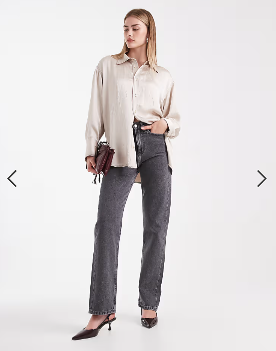 ASOS DESIGN crushed satin contrast stitch longline shirt in ecru