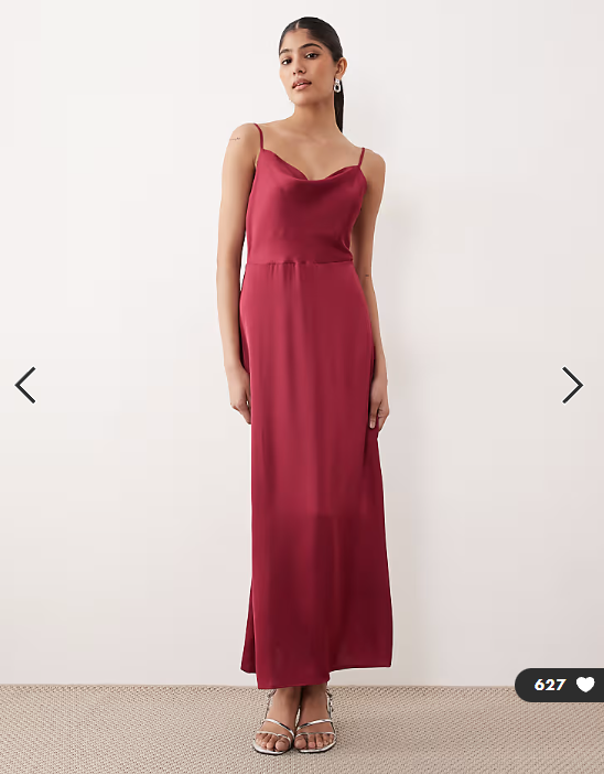 Vila satin cowl neck cami maxi dress in burgundy