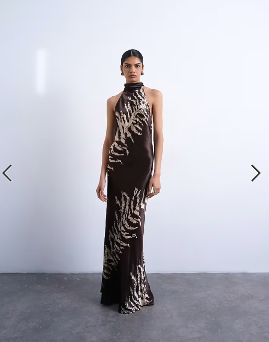 Topshop tie neck halter maxi dress in zebra print