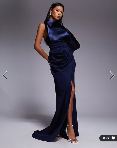 ASOS DESIGN Premium red carpet maxi dress with high hip detailing in navy