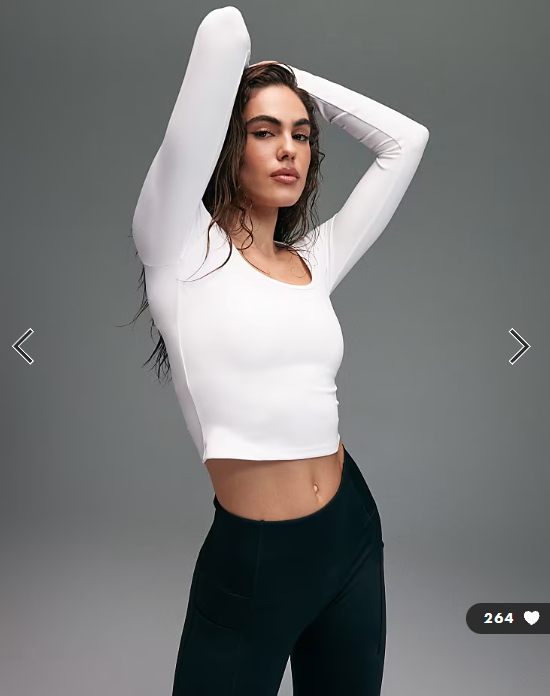 4505 active square long sleeve top in white