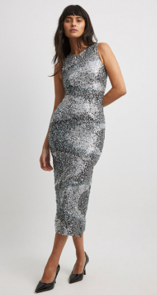Na-kd Wavy Sequin Midi Dress Silver