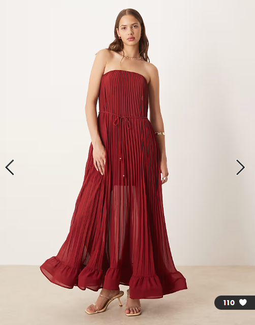 Forever New bandeau pleated midaxi dress in muted red