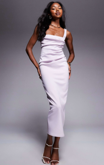 ASOS DESIGN neckline midi dress with split in lilac in scuba-style fabric