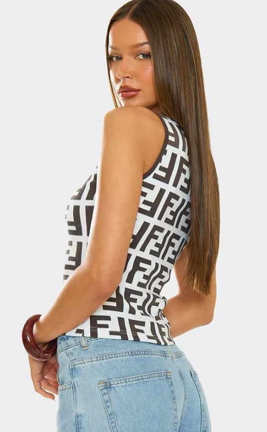 Ego - Scoop Neck Vest Top In Brown Printed Riv