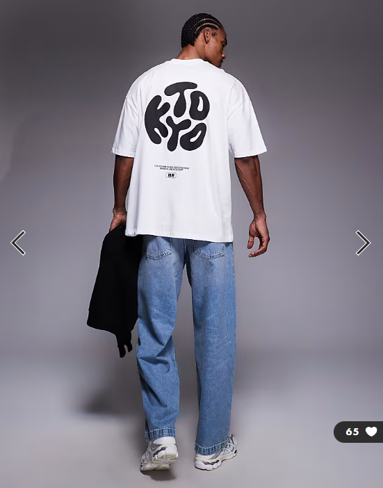 ASOS DESIGN oversized t-shirt with Kyoto text print in white.