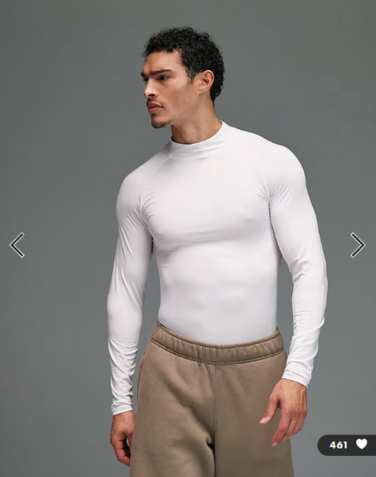4505 Icon active quick dry muscle fit base layer training long sleeve mock neck top in white.