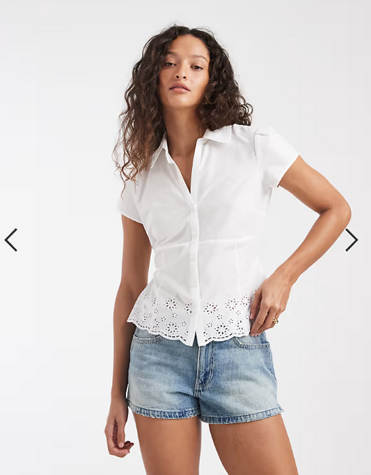 Hollister embroidered short sleeve shirt in white