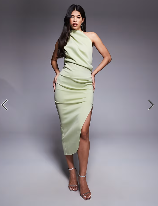 Asos - one shoulder midi dress in sage scuba