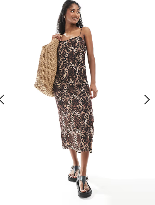 Monki satin midaxi slip dress in leopard print exclusive to ASOS