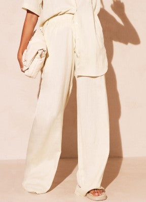 Stone Linen Look Drawstring Extreme Wide Leg Trouser