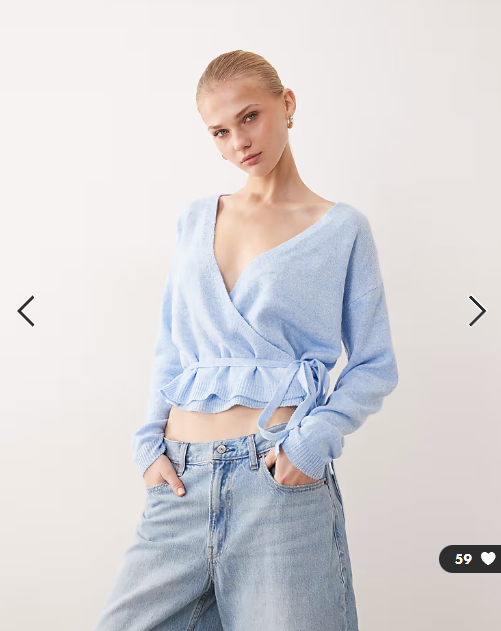 VILA tie waist knitted cardigan in light blue melange