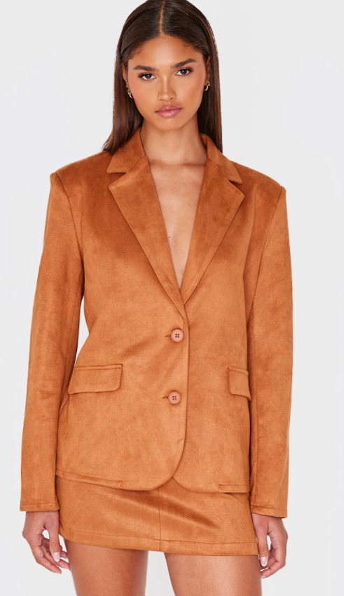Plt - Tan Faux Suede Tailored Oversized Blazer