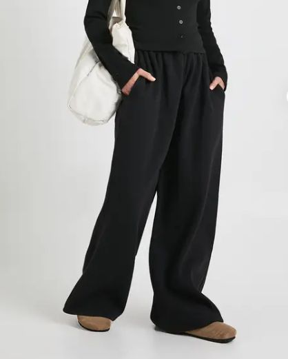boohoo Petite Rib Button Through Wide Sweatpants