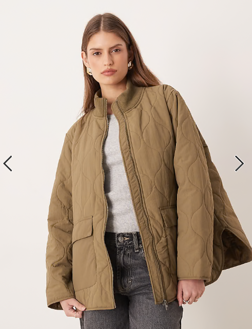 JDY oversized quilted jacket in light khaki