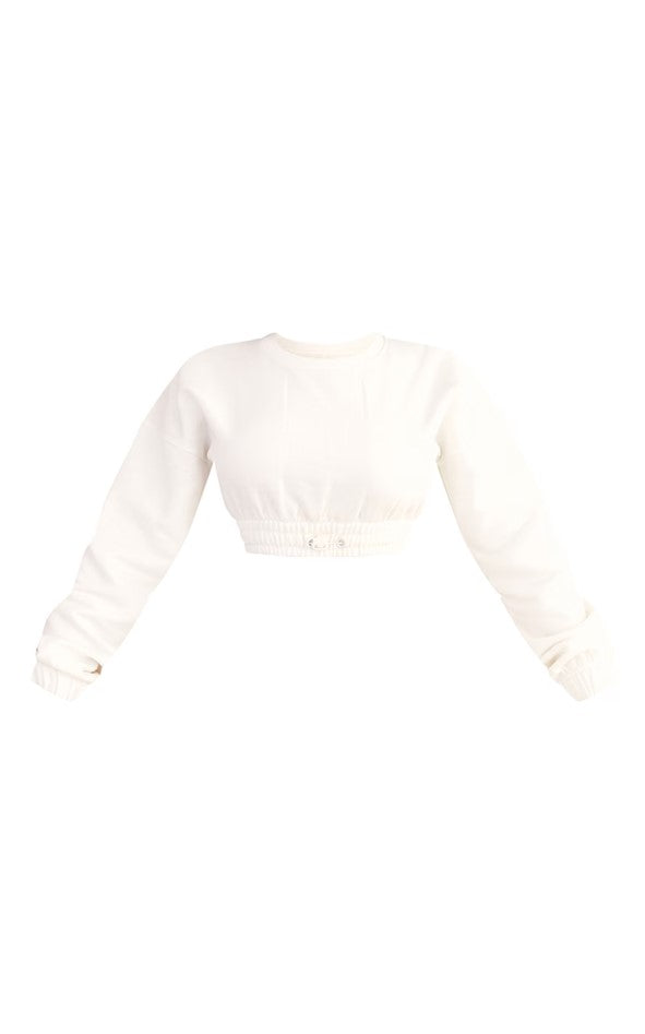 Petite Cream Cropped Elasticated Detail Sweat Top