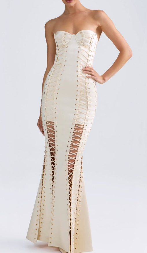 OhPolly- Callidora Lace-Up Corset Gown in Ivory