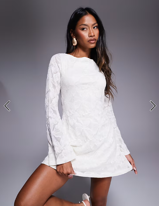 Princess Polly Lukea lace slash neck open tie back bell sleeve mini dress in cream