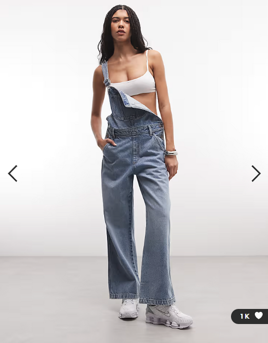 Monki 90s denim wide leg dungaree jumpsuit in light blue wash