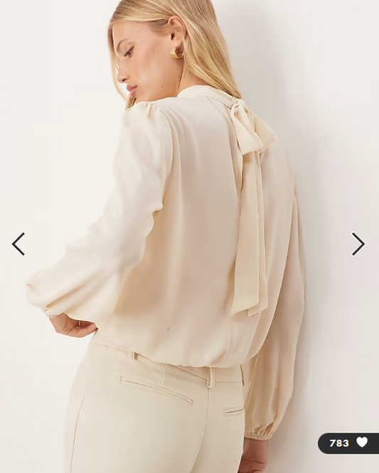 Asos Design - Sheer chiffon long sleeve bubble blouse in xream
