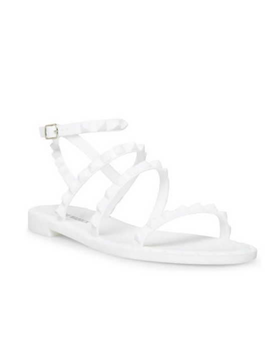 STEVE MADDEN White Jelly Gladiator Travel-j Round Toe Sandals