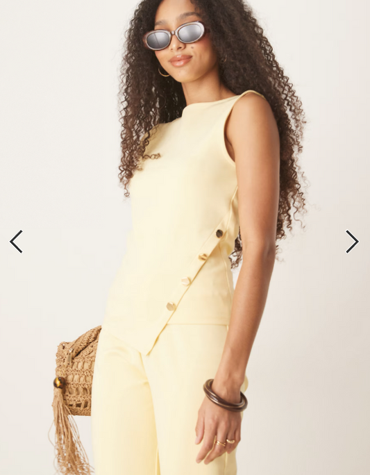 ASOS DESIGN interlock co-ord button detail vest top in yellow