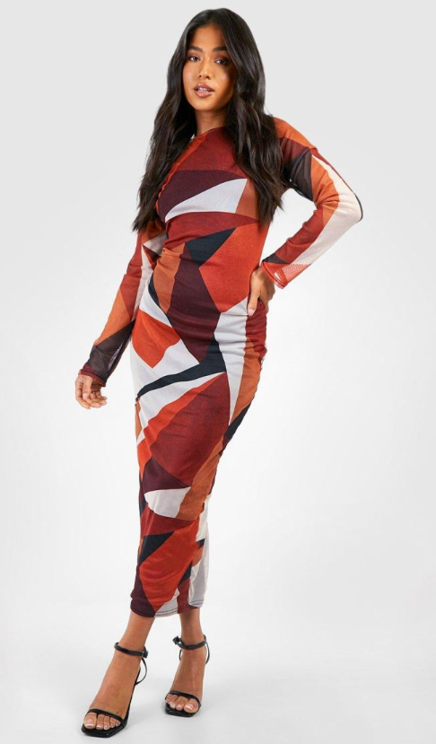 Boohoo - Petite Mesh Long Sleeve Midaxi Dress - multi