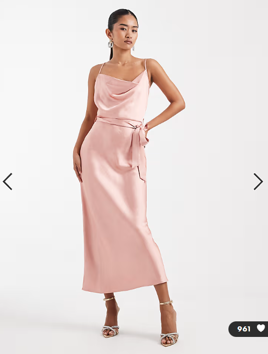 TFNC Bridesmaid satin cami tie waist midaxi dress in pink