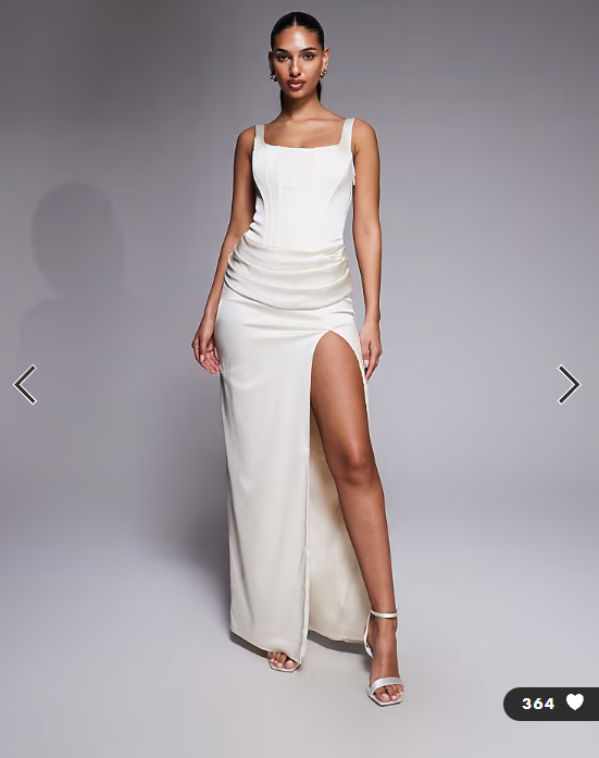 Oh Polly satin square neck corset maxi dress in cream
