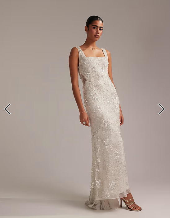 ASOS DESIGN ornate crystal embellished square neck maxi wedding dress