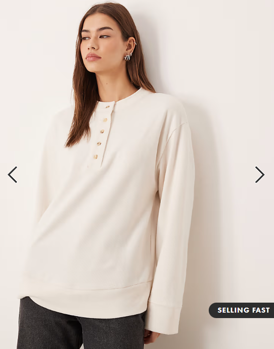 ASOS DESIGN supersoft oversized henley jumper in cream