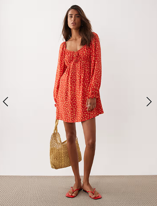 Miss Selfridge milkmaid mini tea dress in red ditsy