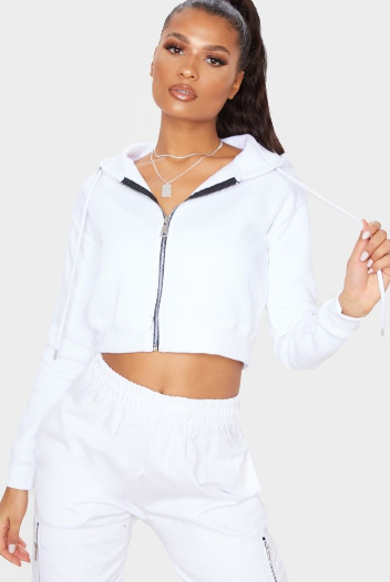 White Zip Crop Hoodie