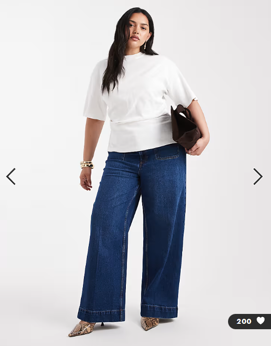 ASOS DESIGN Curve high waist wide leg jeans with front pockets in dark wash