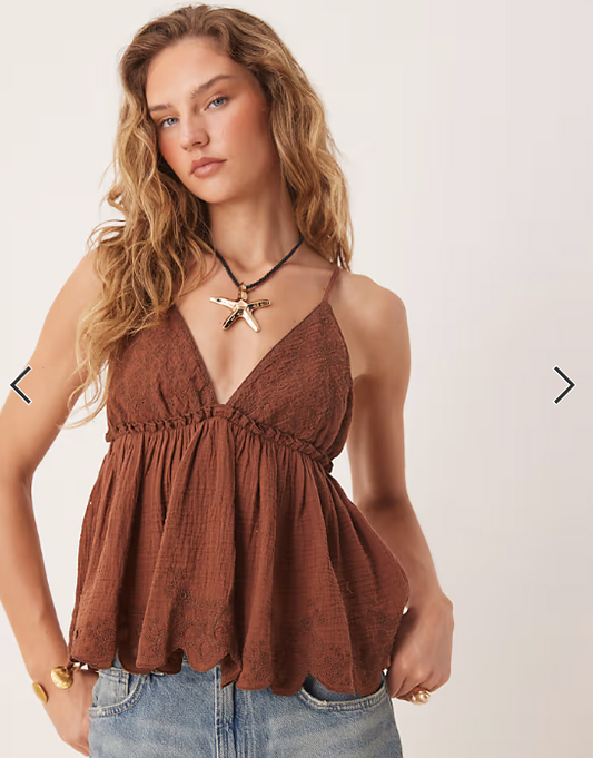 Free People sunny days embroidered cami top in brown