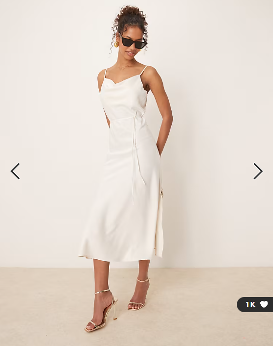 YAS satin cami midi dress in gardenia white