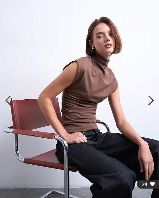 Topshop crepe high neck sleeveless tank in brown