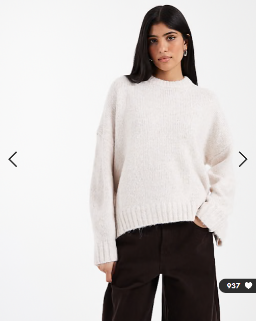 ASOS DESIGN oversized crew neck sweater with curved hem in cream