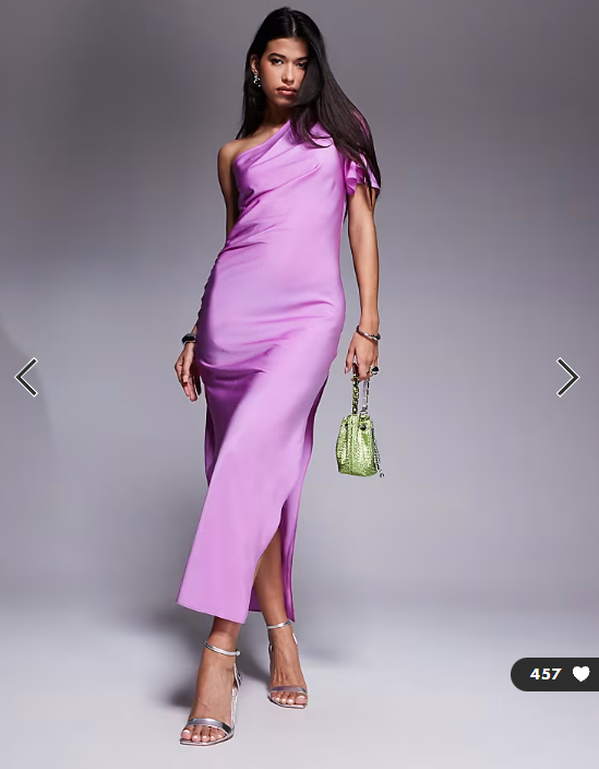 ASOS DESIGN satin one shoulder flutter sleeve midi dress in pink lilac