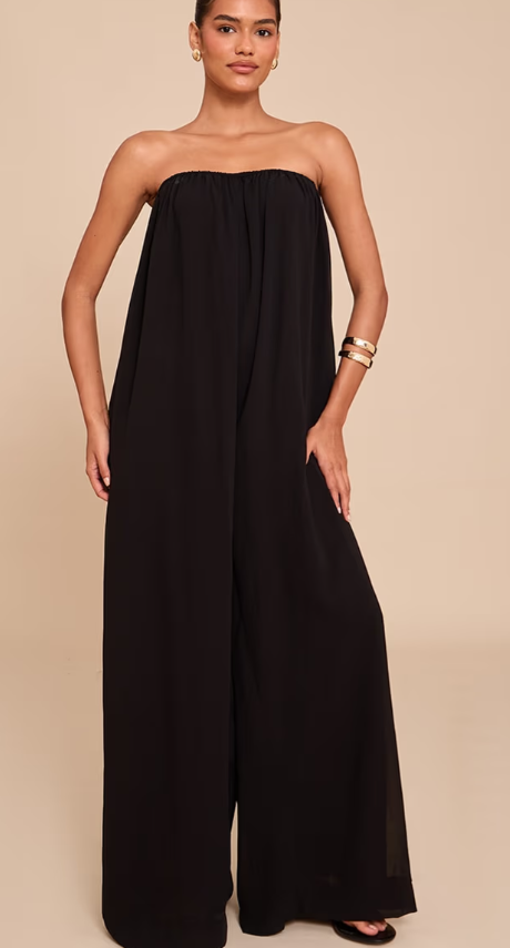 Plt - Black Chiffon Bandeau Puffball Jumpsuit